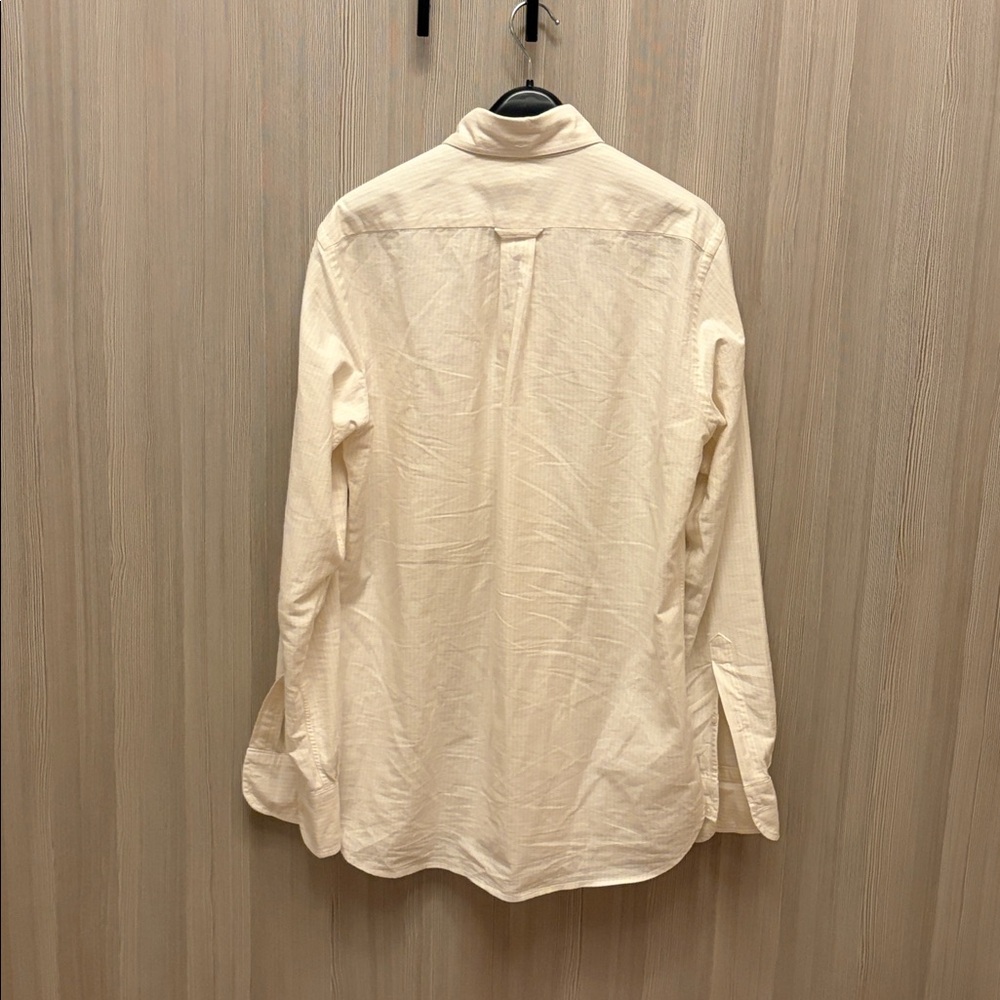 Drakes - Cream Ticking Stripe Cotton Oxford Cloth Button-Down Shirt - Size 15 - Picture 7 of 8